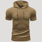 Men’s Short Sleeve Waffle Knit Hoodie Casual Pullover Shirt
