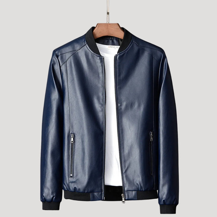 Men’s Leather Bomber Jacket Zip Up Casual Biker Outerwear