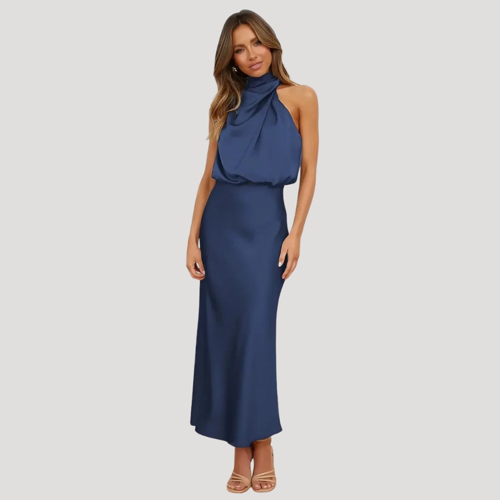 Women’s Formal Dress Midi Elegant Halter Sleeveless Satin