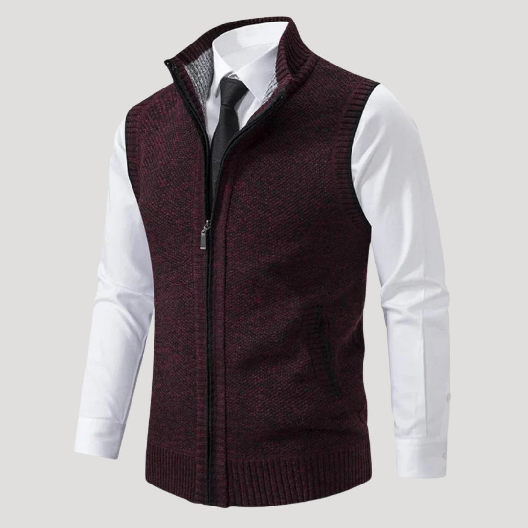 Men’s Sweater Vest Knit Zip Sleeveless Stand Collar Formal