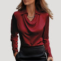 Women’s Satin Long Sleeve Blouse Draped Neck Elegant Top