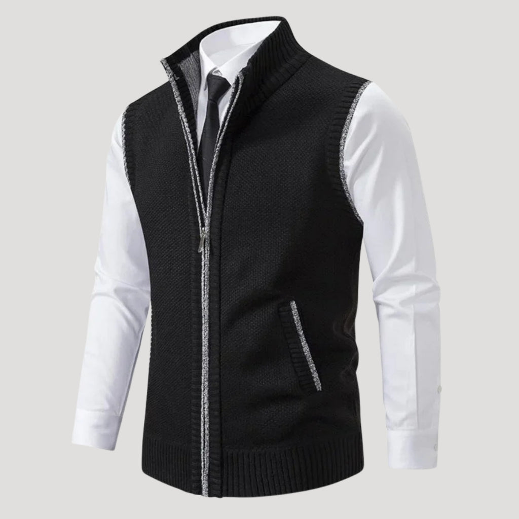 Men’s Sweater Vest Knit Zip Sleeveless Stand Collar Formal