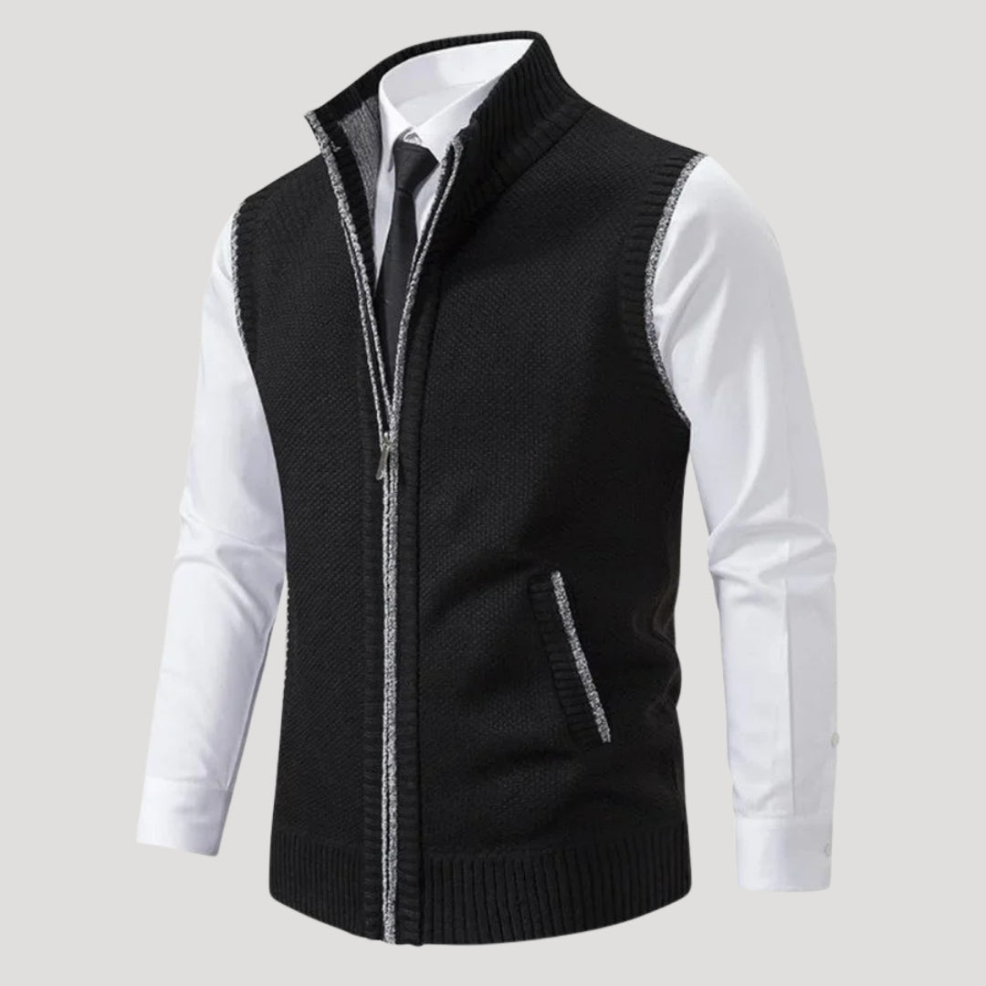 Men’s Sweater Vest Knit Zip Sleeveless Stand Collar Formal