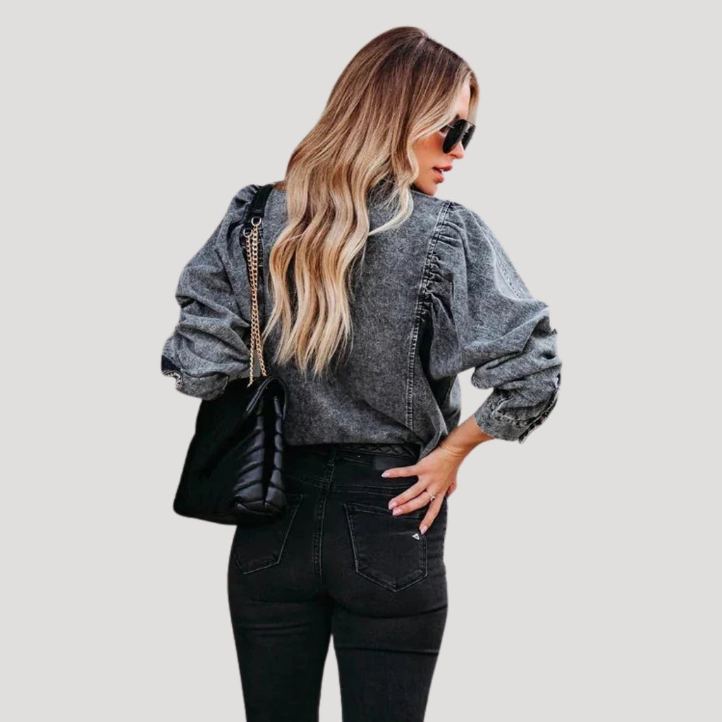 Women’s Long Sleeve Shirt Denim Shirt Button Down Collared