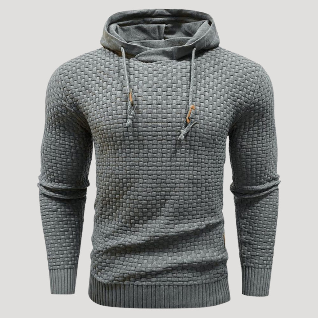 Men’s Textured Knit Hoodie Casual Long Sleeve Pullover Top