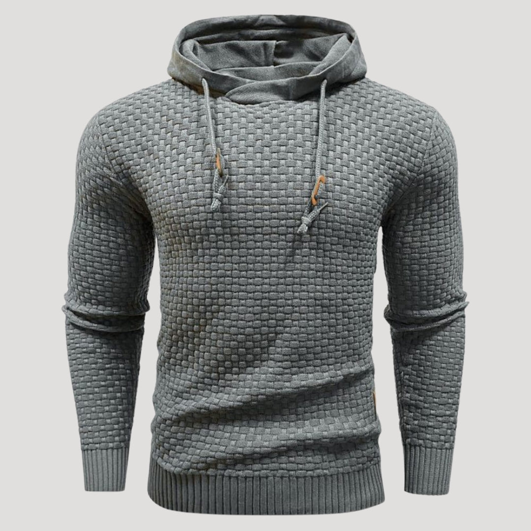 Men’s Textured Knit Hoodie Casual Long Sleeve Pullover Top