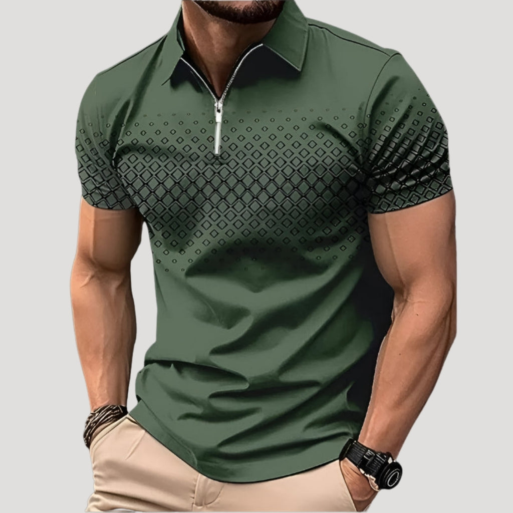 Men’s Polo Shirt Zip Collar Short Sleeve Graphic