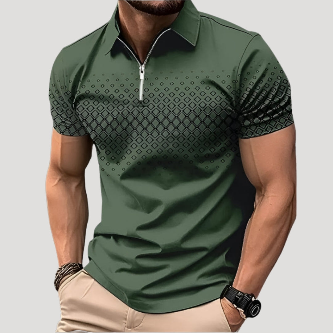 Men’s Polo Shirt Zip Collar Short Sleeve Graphic