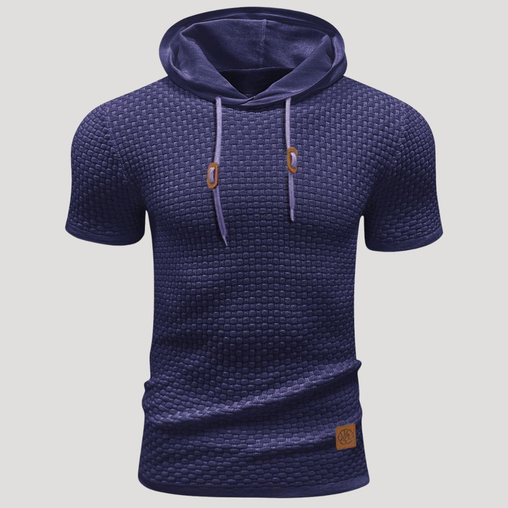 Men’s Short Sleeve Waffle Knit Hoodie Casual Pullover Shirt