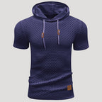 Men’s Short Sleeve Waffle Knit Hoodie Casual Pullover Shirt