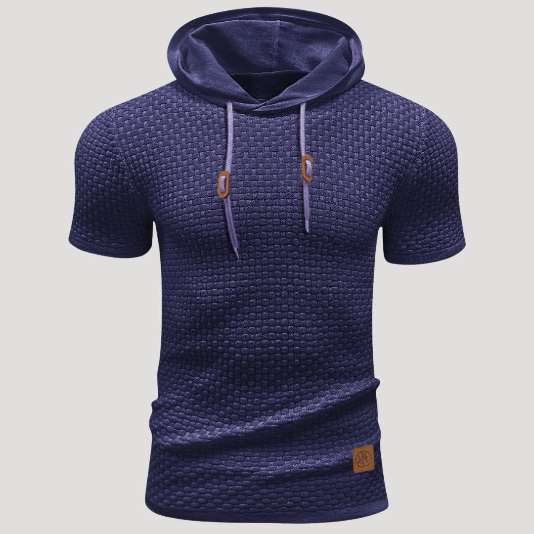 Men’s Short Sleeve Waffle Knit Hoodie Casual Pullover Shirt