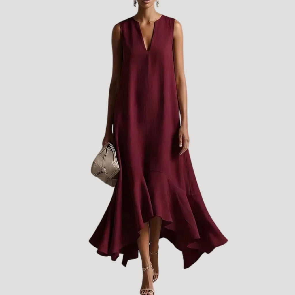 Women’s Midi Dress Sleeveless V Neck A Line Flowy Summer