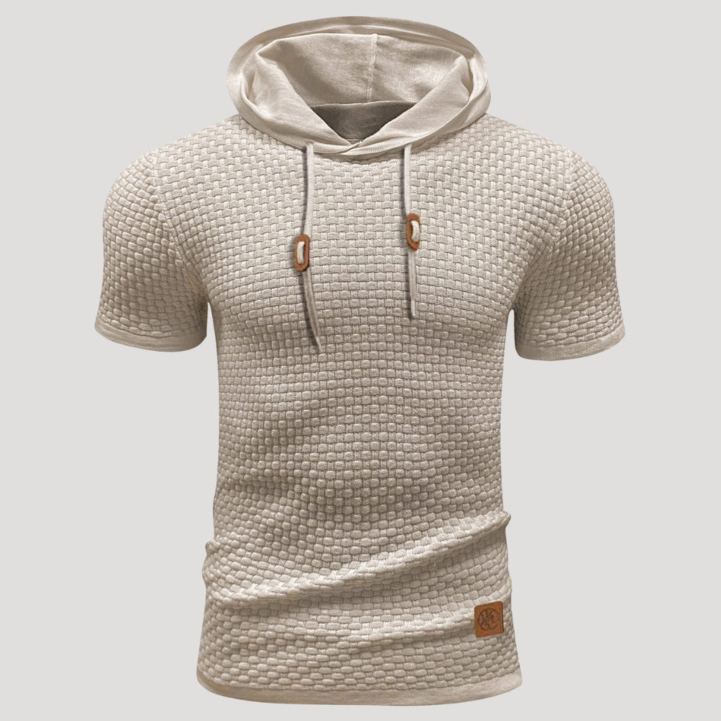 Men’s Short Sleeve Waffle Knit Hoodie Casual Pullover Shirt