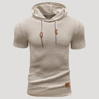 Men’s Short Sleeve Waffle Knit Hoodie Casual Pullover Shirt