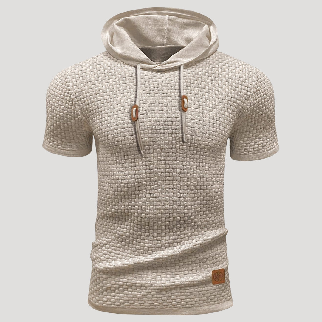 Men’s Short Sleeve Waffle Knit Hoodie Casual Pullover Shirt