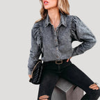 Women’s Long Sleeve Shirt Denim Shirt Button Down Collared