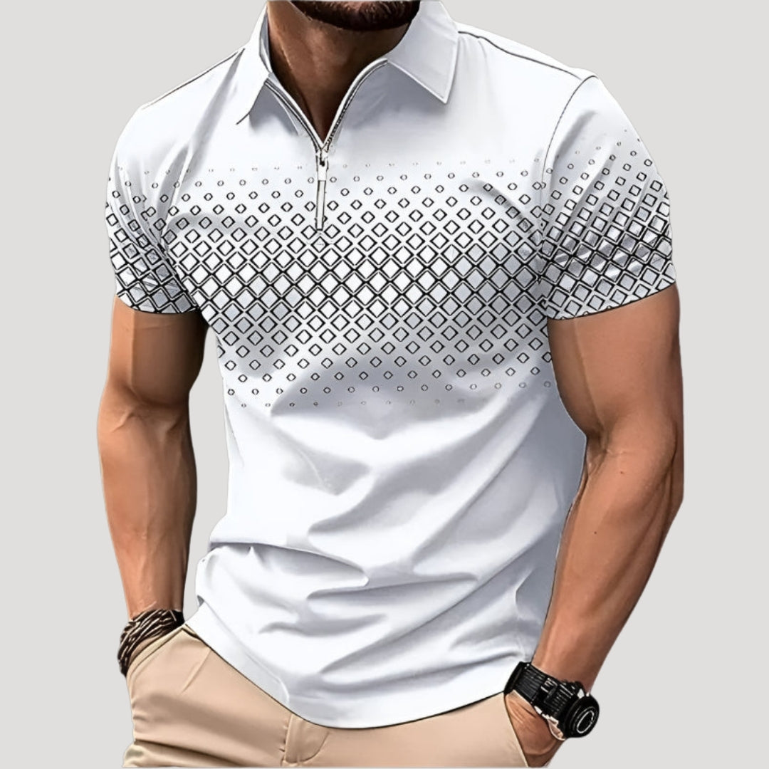 Men’s Polo Shirt Zip Collar Short Sleeve Graphic