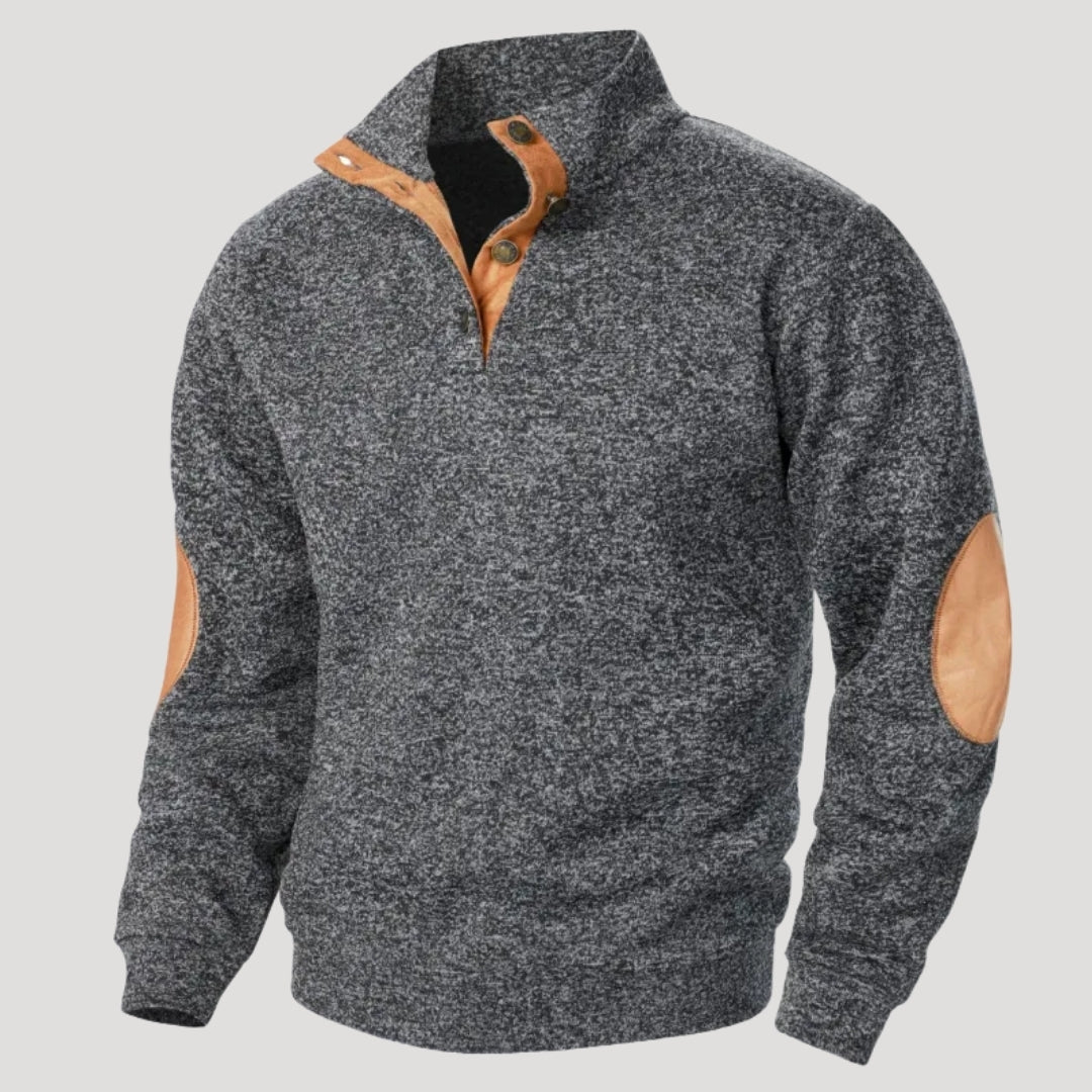 Men’s Knit Sweater Button Neck Textured Long Sleeve Casual