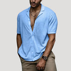Mens Linen Shirt Short Sleeve Casual Shirt Button Shirt