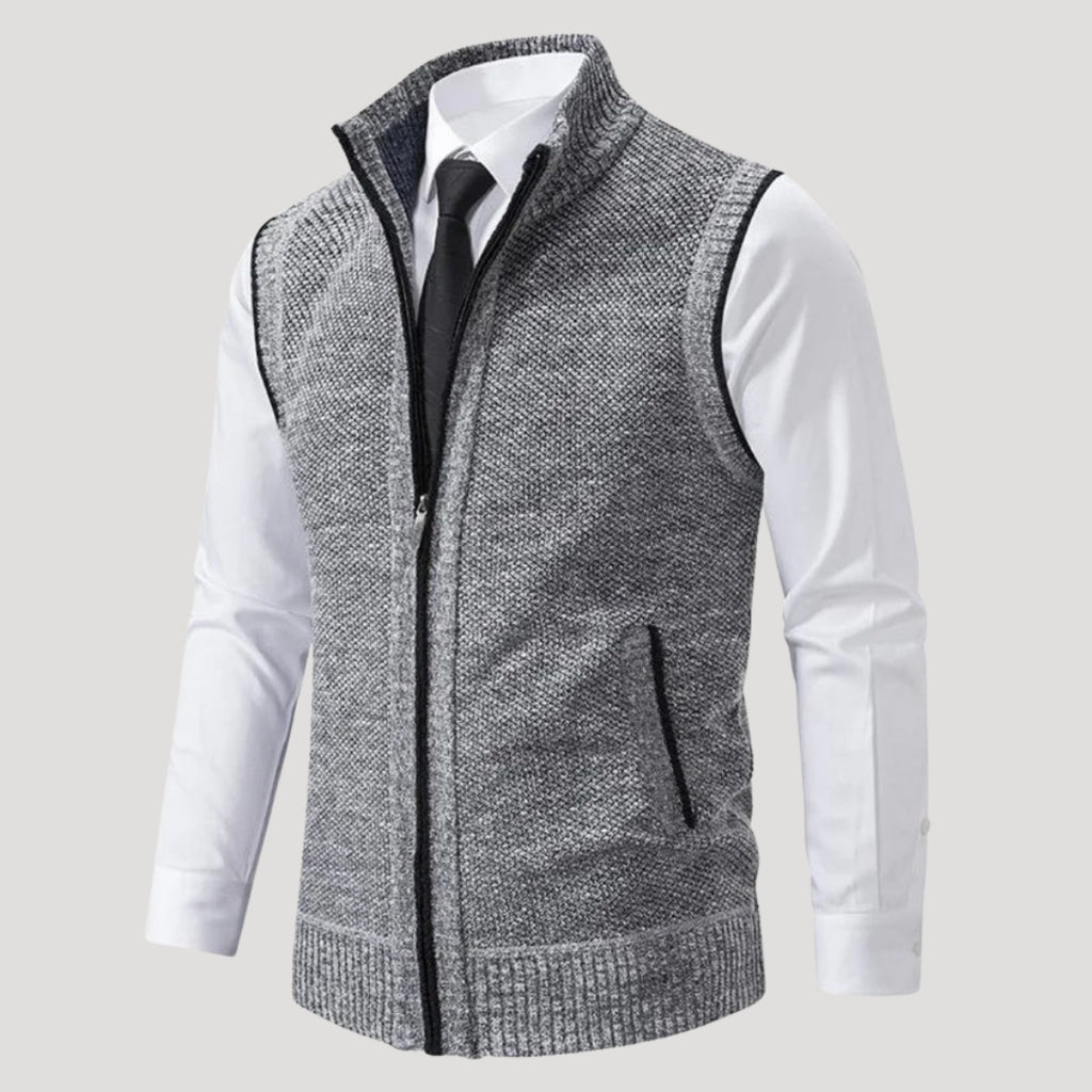 Men’s Sweater Vest Knit Zip Sleeveless Stand Collar Formal