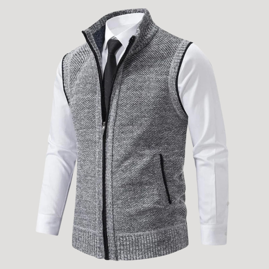 Men’s Sweater Vest Knit Zip Sleeveless Stand Collar Formal