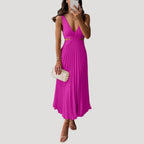 Women’s Formal Maxi Pleated V Neck Sleeveless Dress