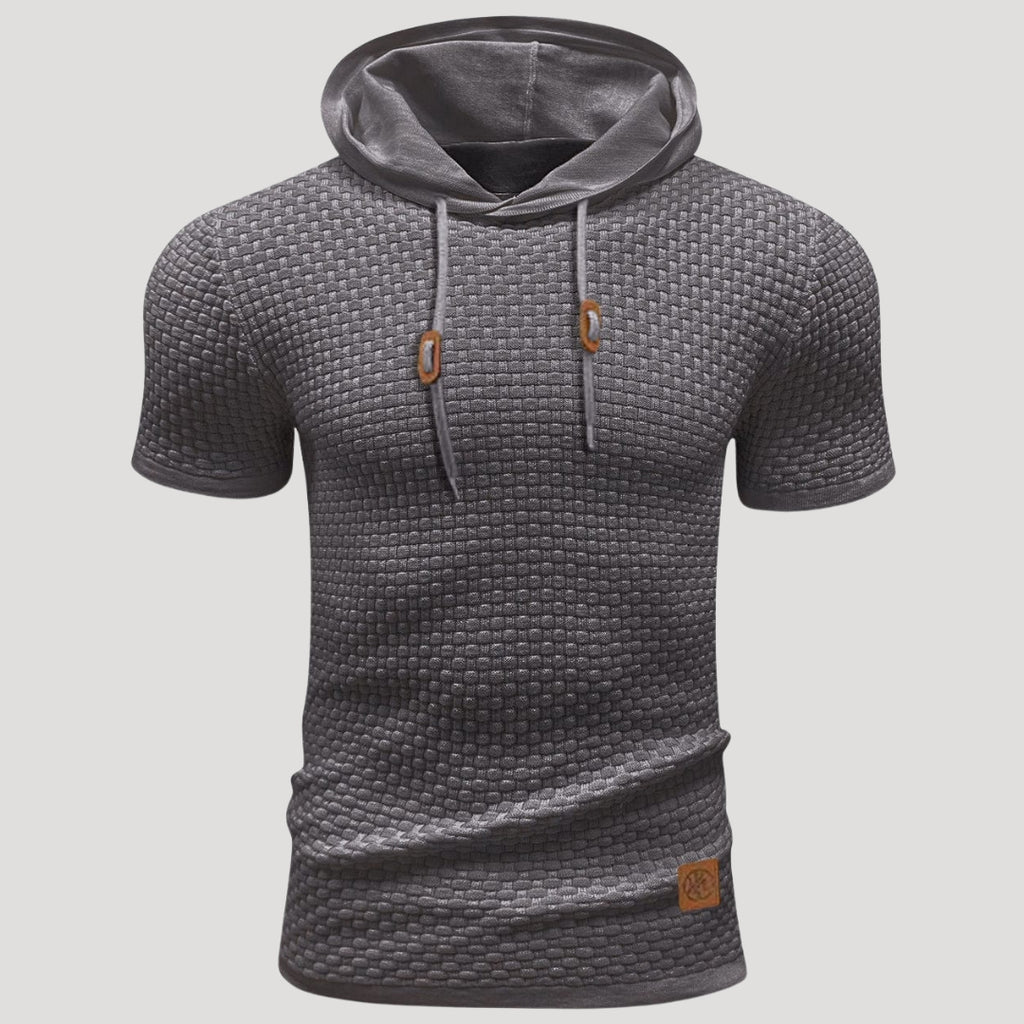 Men’s Short Sleeve Waffle Knit Hoodie Casual Pullover Shirt