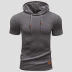 Men’s Short Sleeve Waffle Knit Hoodie Casual Pullover Shirt