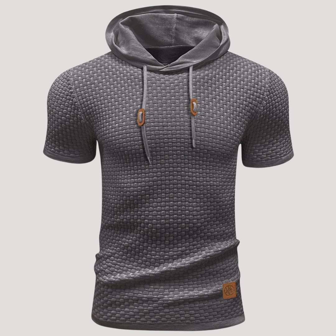 Men’s Short Sleeve Waffle Knit Hoodie Casual Pullover Shirt