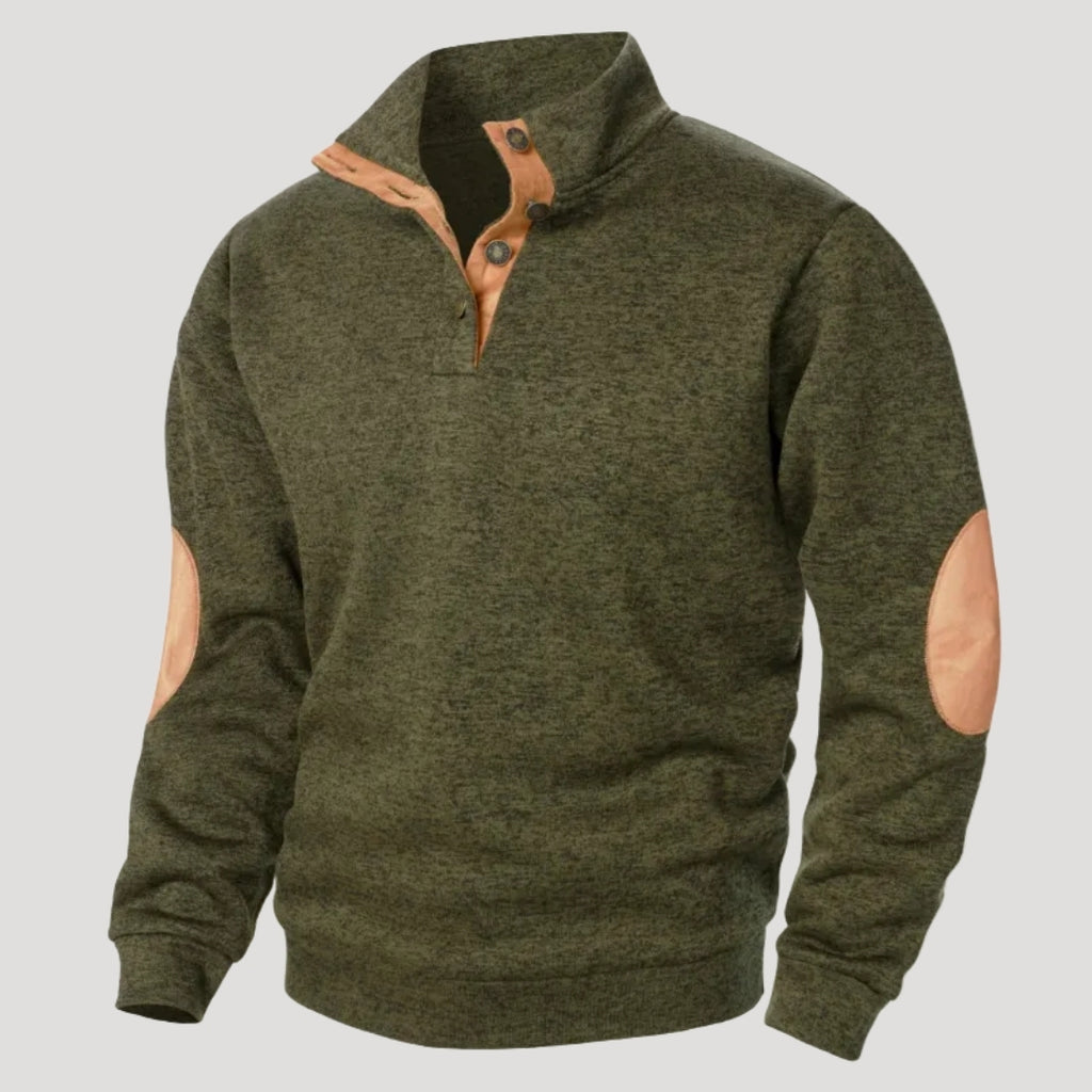 Men’s Knit Sweater Button Neck Textured Long Sleeve Casual