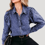 Women’s Long Sleeve Shirt Denim Shirt Button Down Collared