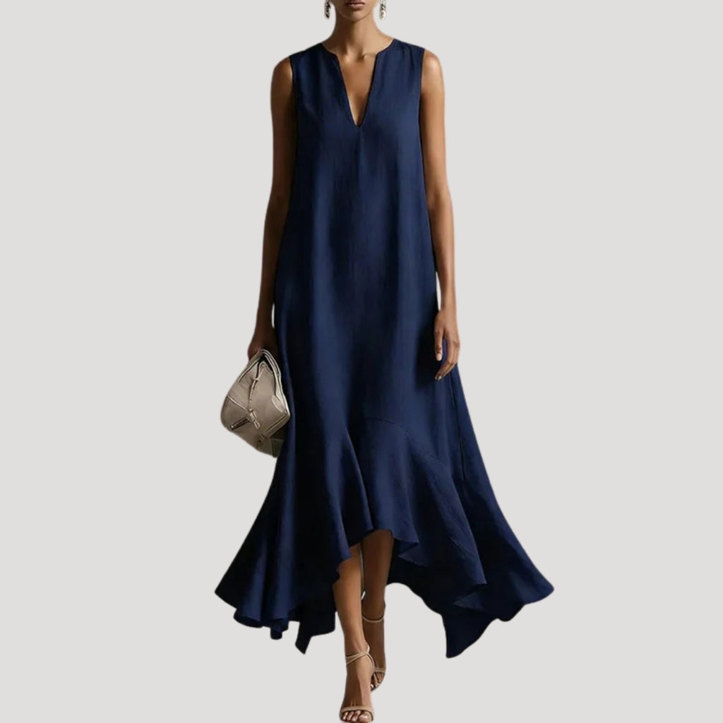 Women’s Midi Dress Sleeveless V Neck A Line Flowy Summer