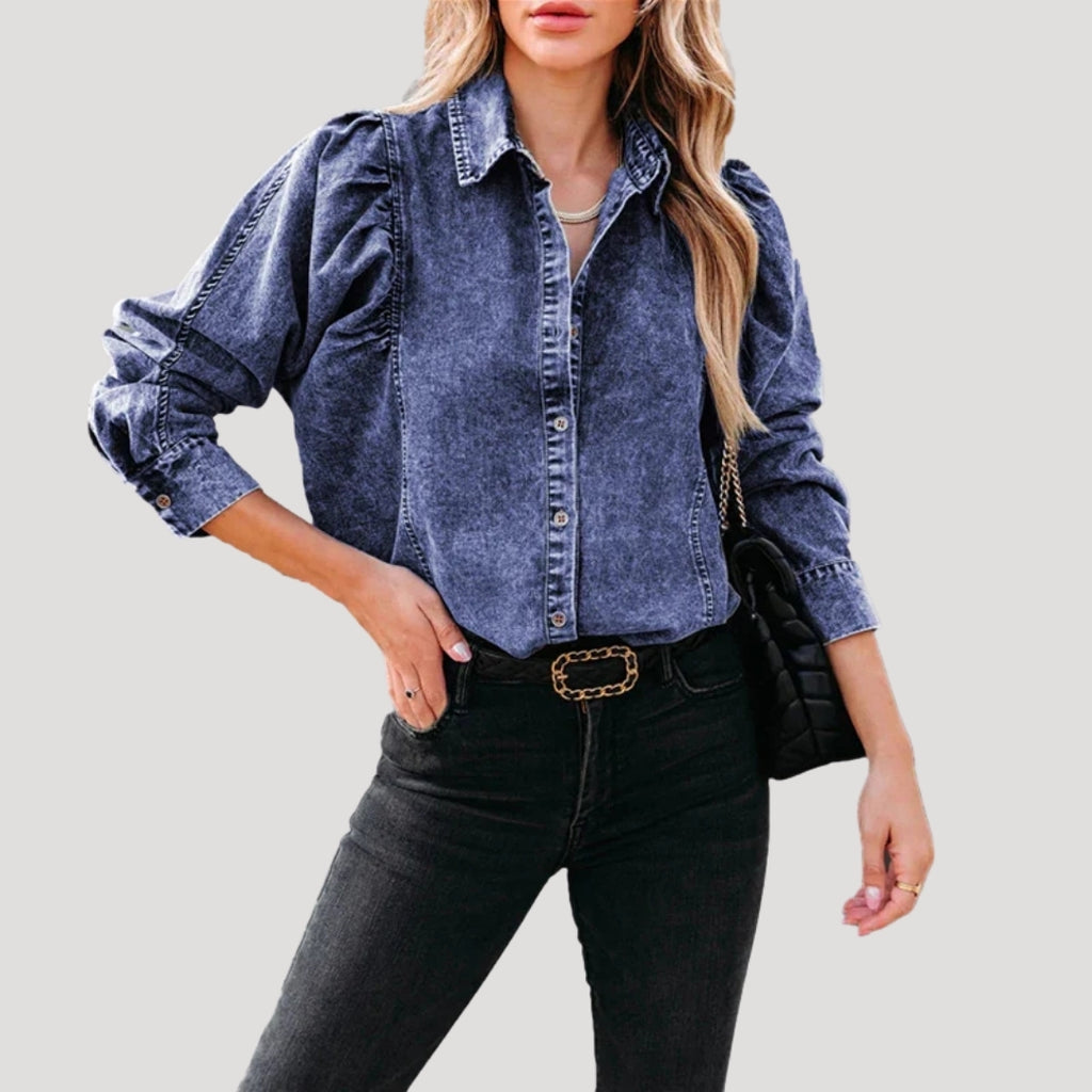 Women’s Long Sleeve Shirt Denim Shirt Button Down Collared