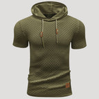 Men’s Short Sleeve Waffle Knit Hoodie Casual Pullover Shirt