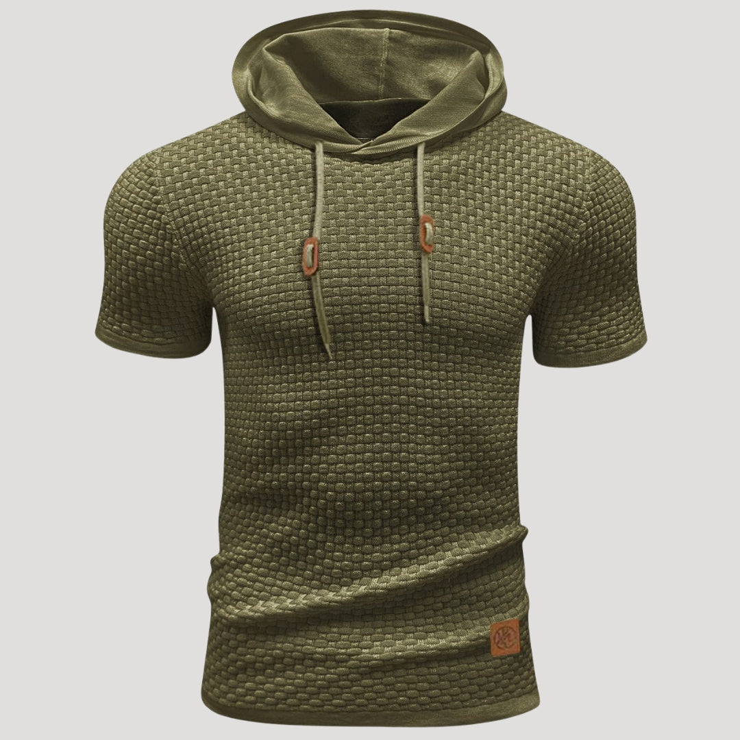 Men’s Short Sleeve Waffle Knit Hoodie Casual Pullover Shirt