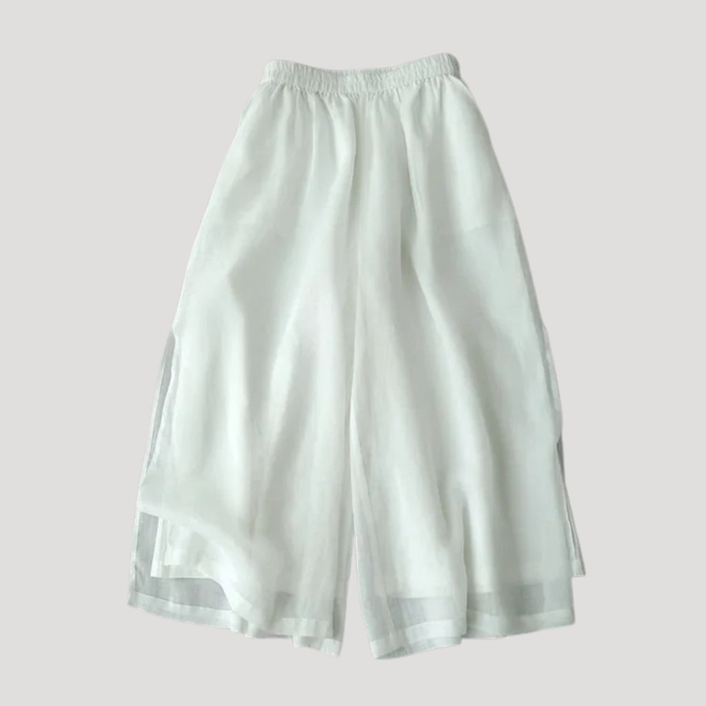 Women’s Wide Leg Pants Sheer Loose Elastic Waist Cropped