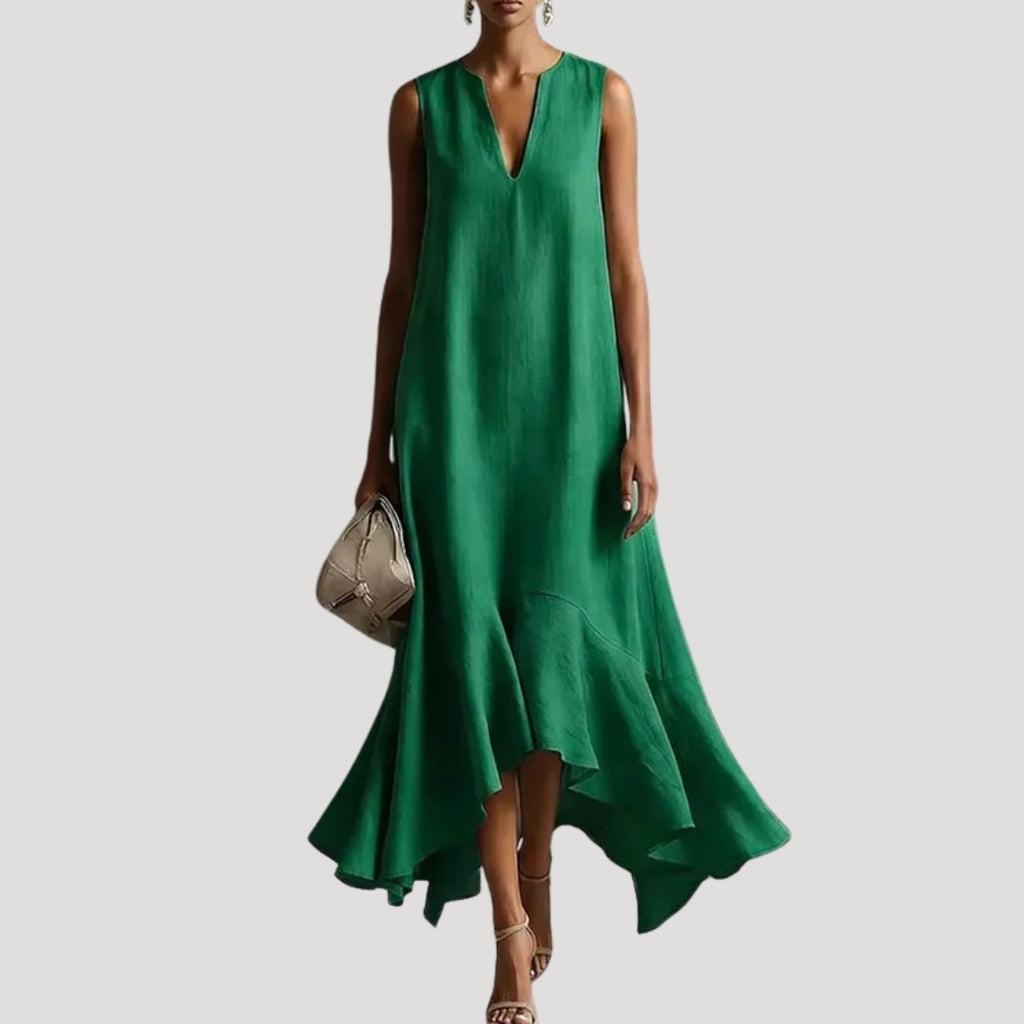 Women’s Midi Dress Sleeveless V Neck A Line Flowy Summer