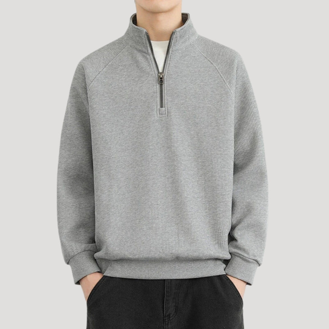 Men’s Quarter Zip Sweater Ribbed Pullover Long Sleeve Casual