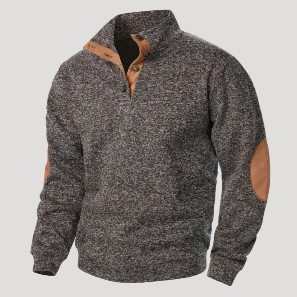 Men’s Knit Sweater Button Neck Textured Long Sleeve Casual