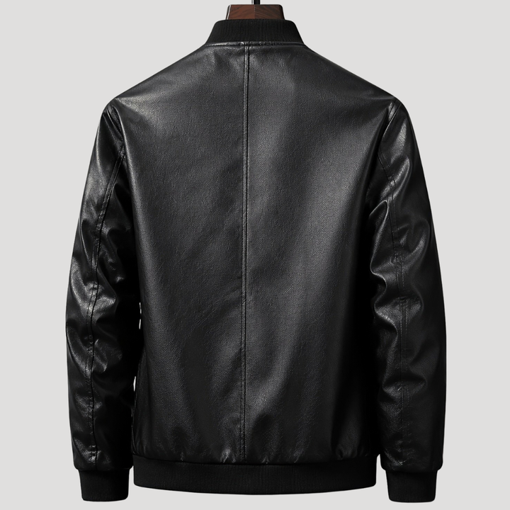 Pánska Čierna Kožená Bomber Bunda Na Zips