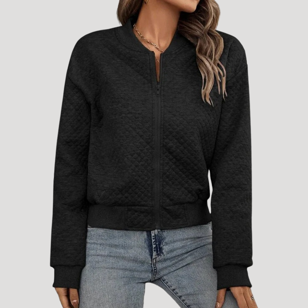 Dámska Prešívaná Bomber Bunda Krátka Na Zips