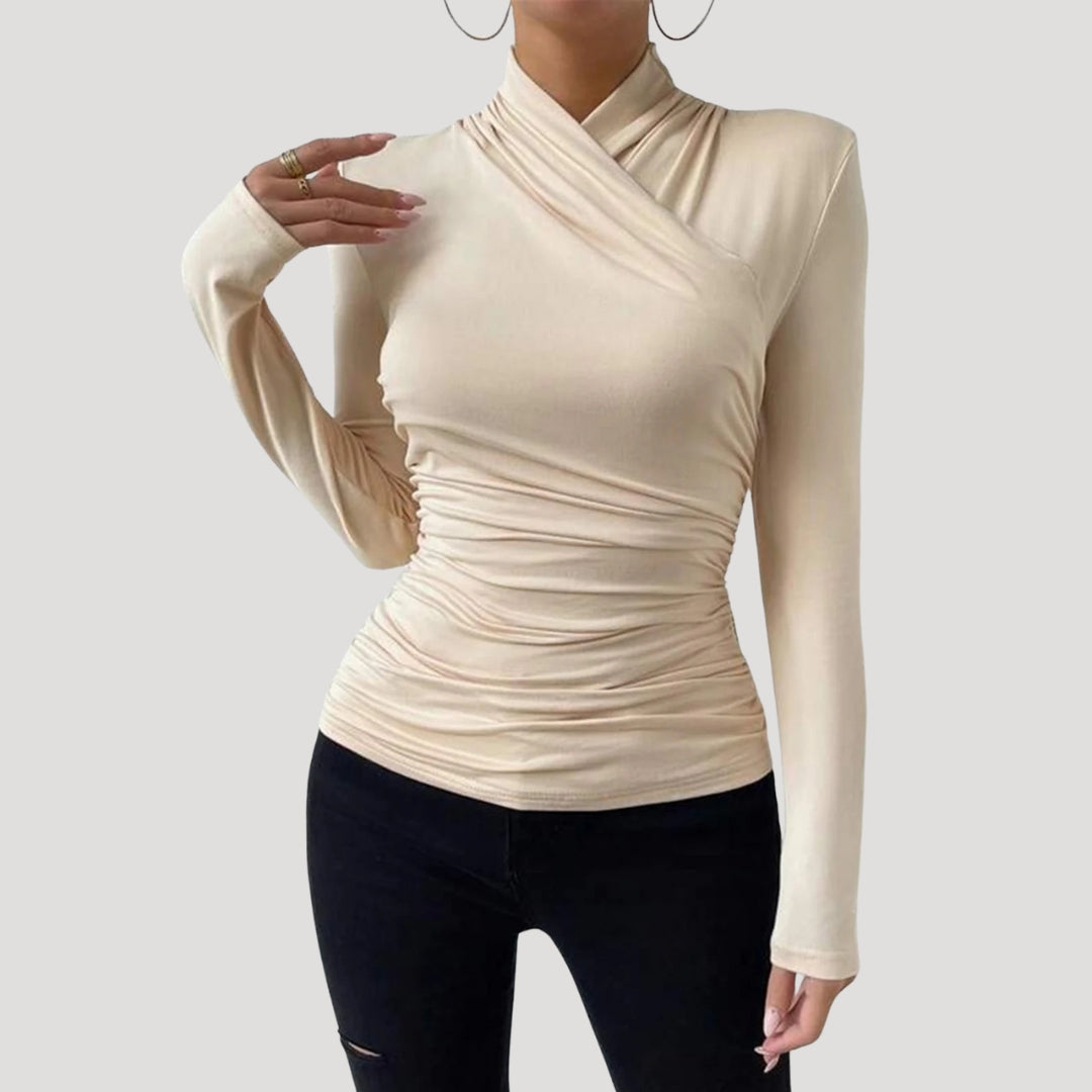Women’s Long Sleeve Ruched Top Slim Fit Stretch Blouse
