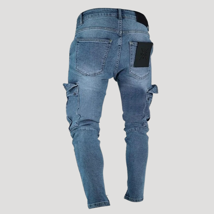 Pánske Cargo Džínsy Slim Rifľové S Vreckami Strečové