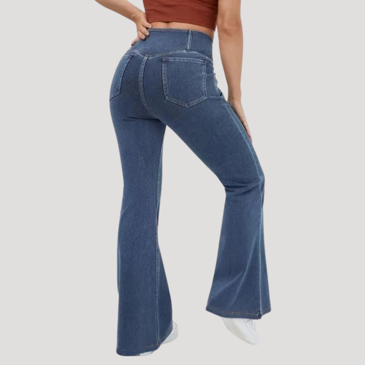 Dámske Rifle Rozšírené S Vysokým Pásom Bootcut Elastické Retro