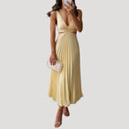 Women’s Formal Maxi Pleated V Neck Sleeveless Dress