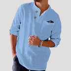 Mens Long Sleeve Shirt Linen Henley Casual Shirt Loose Fit