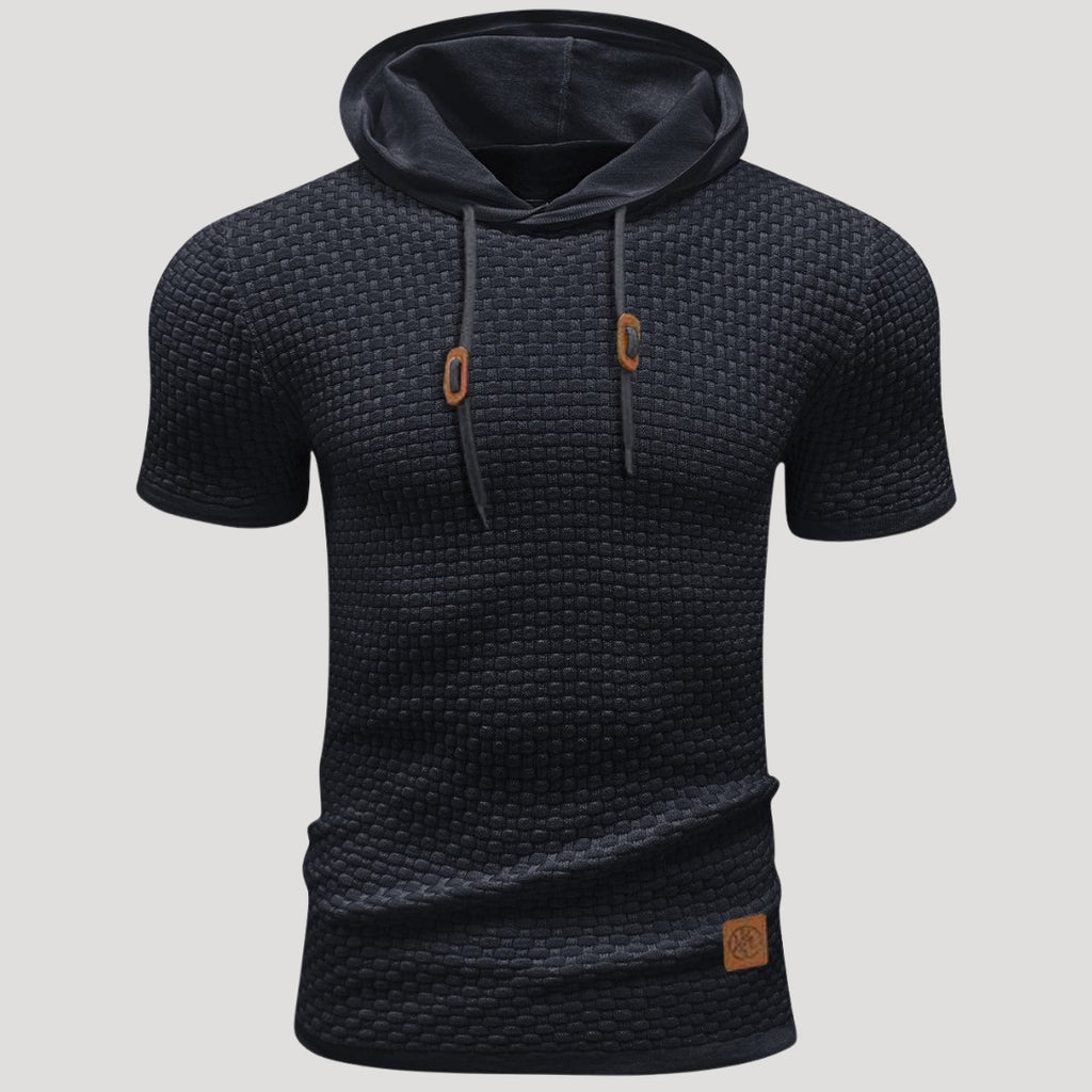 Men’s Short Sleeve Waffle Knit Hoodie Casual Pullover Shirt