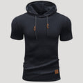 Men’s Short Sleeve Waffle Knit Hoodie Casual Pullover Shirt