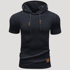 Men’s Short Sleeve Waffle Knit Hoodie Casual Pullover Shirt