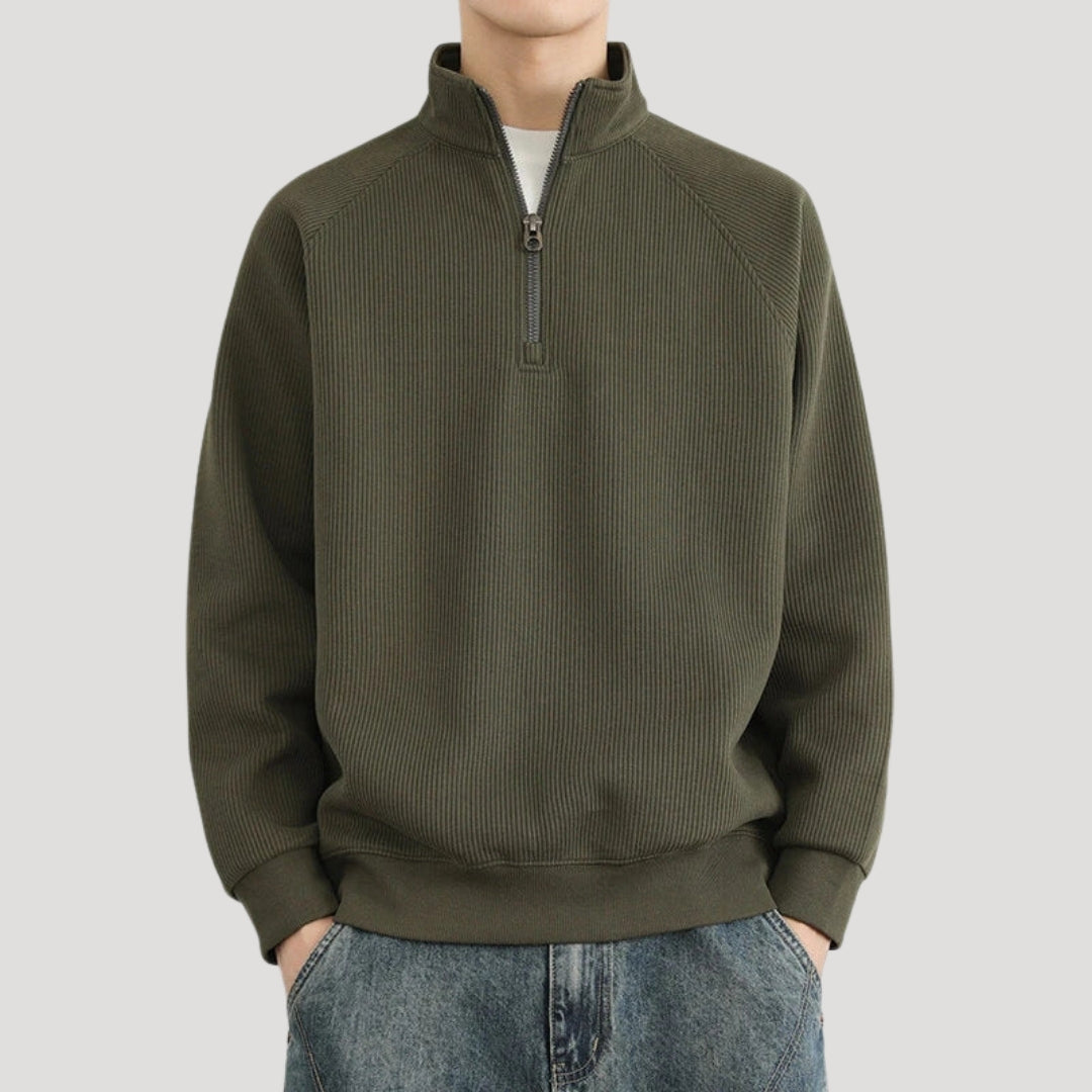 Men’s Quarter Zip Sweater Ribbed Pullover Long Sleeve Casual